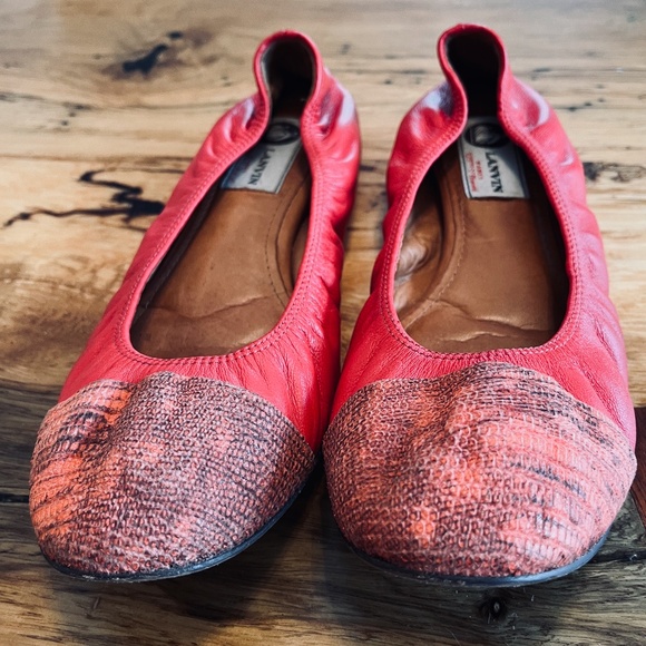 LANVIN PARIS red leather ballet flats Cap Toe US 8M Italy made Authenticated - Picture 2 of 10